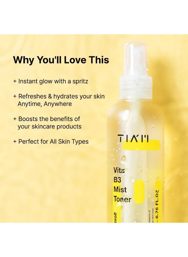 تيام Vita B3 Mist Toner مع النياسيناميد، حمض ترانيكساميك، وفيتامين سي لجميع أنواع الجلد، ضباب الوجه الذي يرطب، ينعش ويضيء، 6.76 فلور أوز. / 200 مل - Image 4