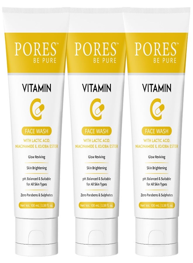 PORES Be Pure Vitamin C Brightening Face Wash | Skin-Illuminating Daily Cleanser for Glowing, Hydrated & Even-Toned Skin | Reduces Dark Spots & Pigmentation | Face Wash for Men & Women | All Skin Types - ( 100mL X 3 ) - Image 1