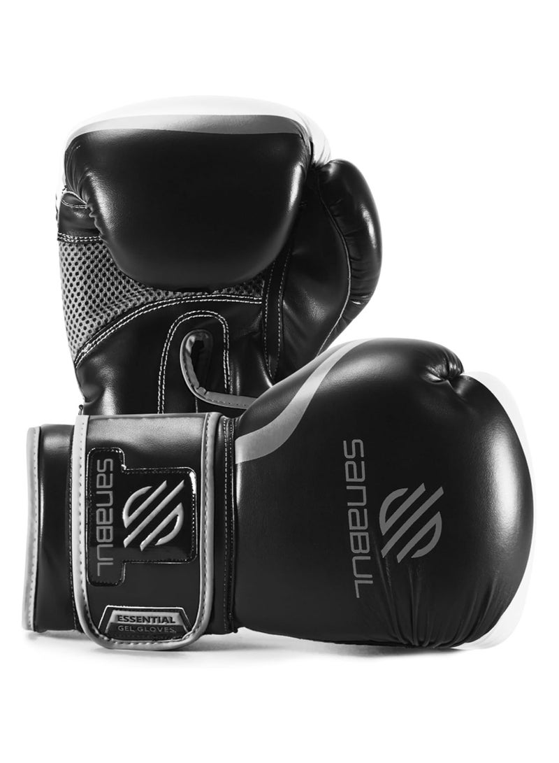 Sanabul  Essential Gel Boxing Gloves | Pro-Tested Kickboxing Gloves for Men and Women | Ideal for Boxing, MMA, Muay Thai, and Heavy Bag Training Black/Metallic Silver- 12 OZ - Image 1