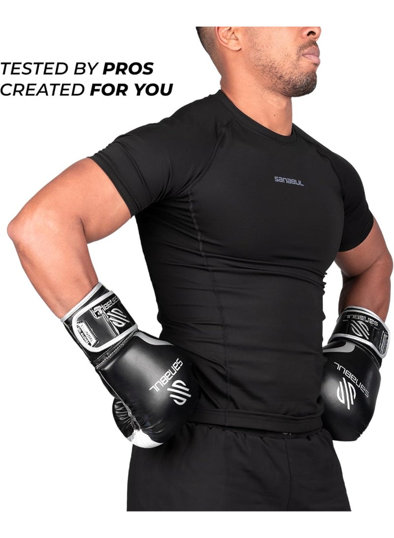 Sanabul  Essential Gel Boxing Gloves | Pro-Tested Kickboxing Gloves for Men and Women | Ideal for Boxing, MMA, Muay Thai, and Heavy Bag Training Black/Metallic Silver- 12 OZ - Image 2