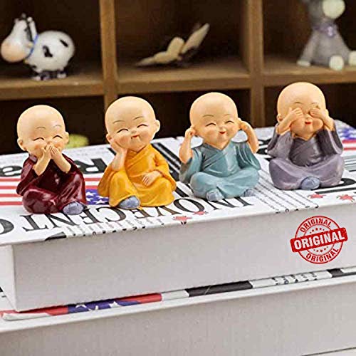 ANAB GI 4 Pcs Cute Mini Monk Plastic Set for Car Dashboard Interior Decoration Desk, Little Monk Statue for car & Interior Décor(Multicolor) - Image 2