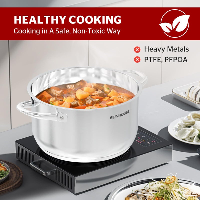 SUNHOUSE Stainless Steel Stock Pot - 16 Quart Heavy-Duty Induction Cooking Pot with Visible Lid for Pasta, Soup, Spaghetti - Nonstick Thick-Bottom Deep Stockpot for Canning, Boiling, and Simmering - Image 3