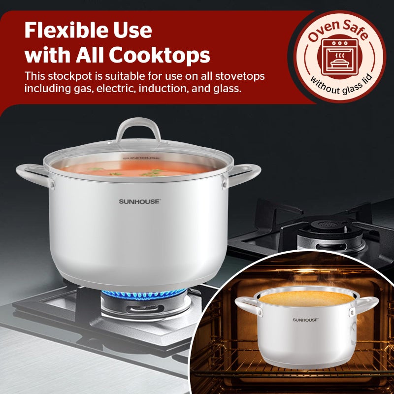 SUNHOUSE Stainless Steel Stock Pot - 16 Quart Heavy-Duty Induction Cooking Pot with Visible Lid for Pasta, Soup, Spaghetti - Nonstick Thick-Bottom Deep Stockpot for Canning, Boiling, and Simmering - Image 5