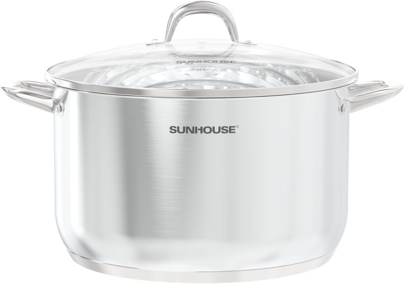 SUNHOUSE Stainless Steel Stock Pot - 16 Quart Heavy-Duty Induction Cooking Pot with Visible Lid for Pasta, Soup, Spaghetti - Nonstick Thick-Bottom Deep Stockpot for Canning, Boiling, and Simmering - Image 1