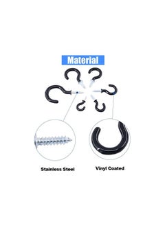 Glarks Glarks 100-Pieces 6 Sizes Black Vinyl Coated Cup Hooks Screw-in Ceiling Hooks Screw Hooks Mug Hooks Hangers Assortment Kit for Home and Office Use  - Image 2