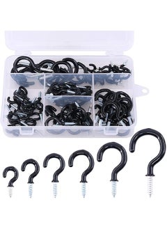 Glarks Glarks 100-Pieces 6 Sizes Black Vinyl Coated Cup Hooks Screw-in Ceiling Hooks Screw Hooks Mug Hooks Hangers Assortment Kit for Home and Office Use  - Image 1