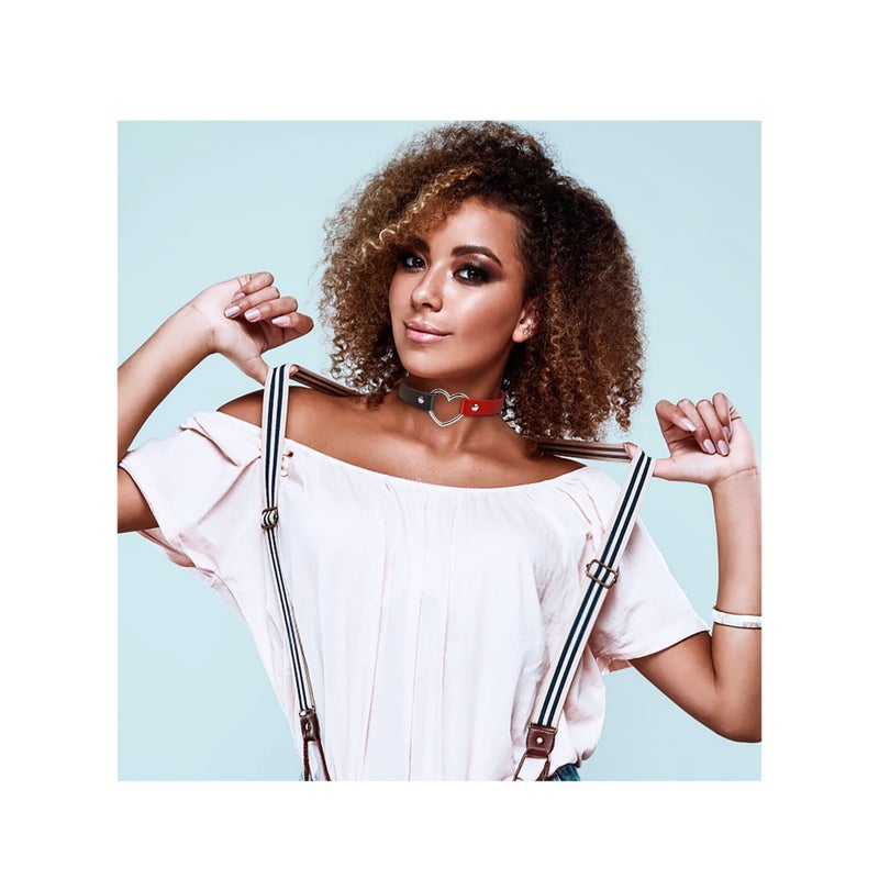 SOLARAE 3PCS PU Leather Choker, Women Vintage Heart Leather Choker, Choker Necklace Collar Neckband, for Women Party Cosplay Festival Decorations - Image 2