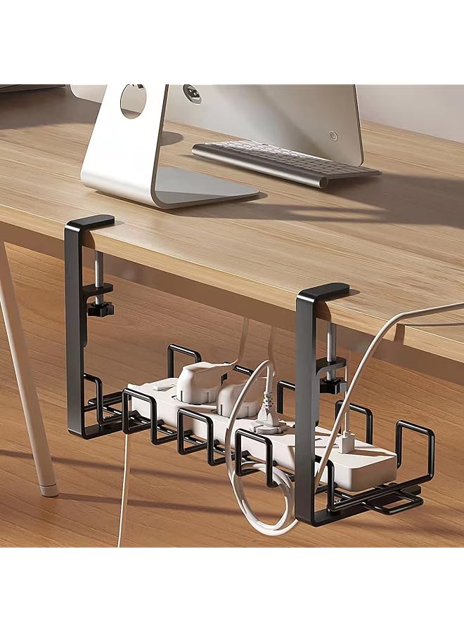 promass Under Desk Cable Management Tray, Super Sturdy Metal Desk Wire Organizer, Clamp Install, Black, 15.35in (1 Pack) - Image 1