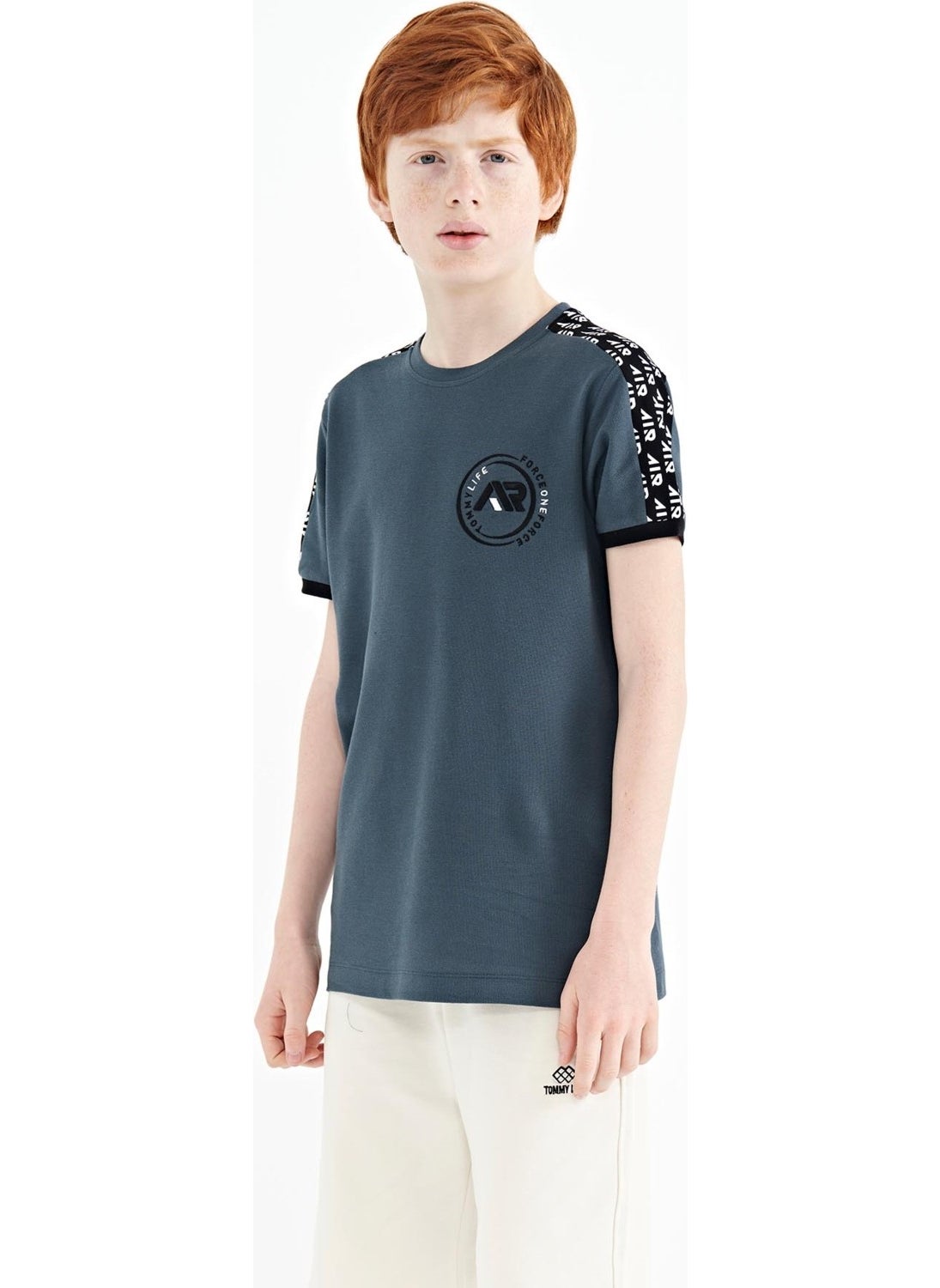 Tommy Life Forest Green Shoulder Print Detailed Standard Pattern O Neck Boy T-Shirt - 11121  - Image 5