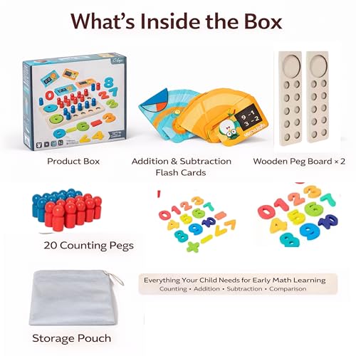 RITHVI STORE Math Learning Toy for Kids | Addition & Subtraction Counting Peg Board with Flash Cards | Montessori Wooden Educational Toy for Boys & Girls | Early Math Learning Age 3–7 - Image 4