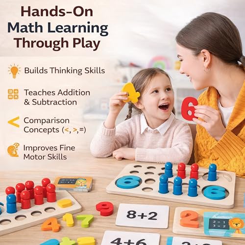 RITHVI STORE Math Learning Toy for Kids | Addition & Subtraction Counting Peg Board with Flash Cards | Montessori Wooden Educational Toy for Boys & Girls | Early Math Learning Age 3–7 - Image 2