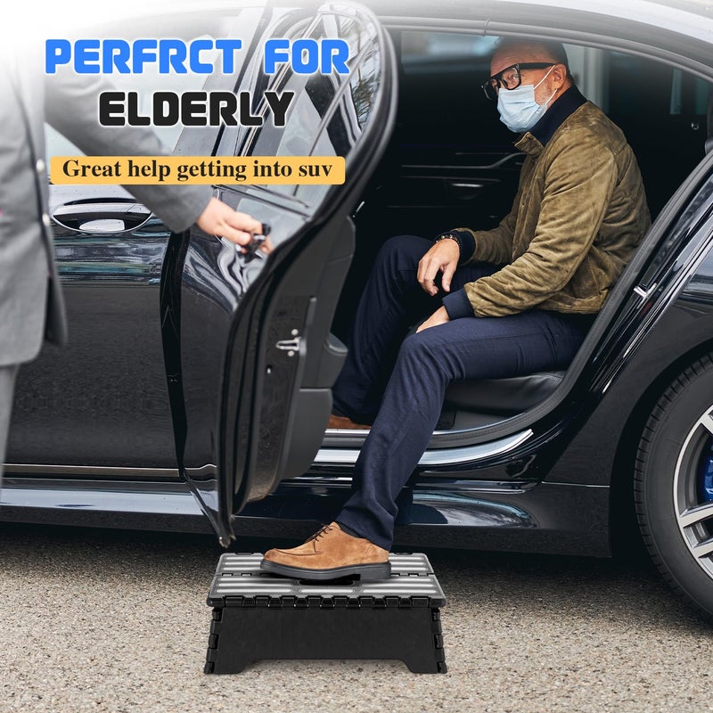 LEICHTEN 1Pcs Step Stool Foldable, 5 inch Folding Step Stools for Adults, Sturdy Portable Non-Slip Collapsible Stepping Stool with Handle for SUV, RV, Kitchen, Bathroom, Black - Image 2