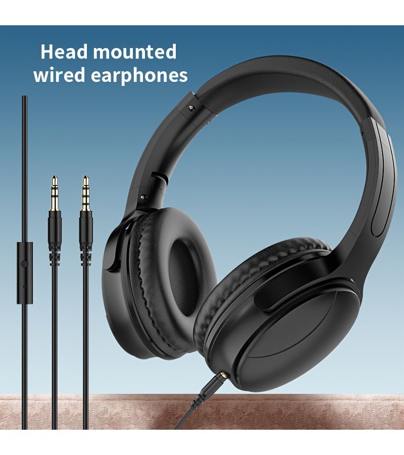 Universal 772 Black 3.5mm Wired Over Ear Headset for Computer Laptop Mobile Phone Tablet Gaming Esports with High Quality Audio and Comfortable Fit for Music Video - Image 1