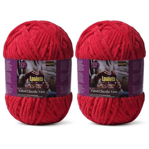 Lpalats Baby Blanket Yarn for Crocheting - 2 Pack of 200g/7oz Chunky Chenille Yarn for Knitting Blankets Amigurumi - #6 Super Bulky - 348 Yards Soft Thick Plush Yarns (2, Red) - Image 1