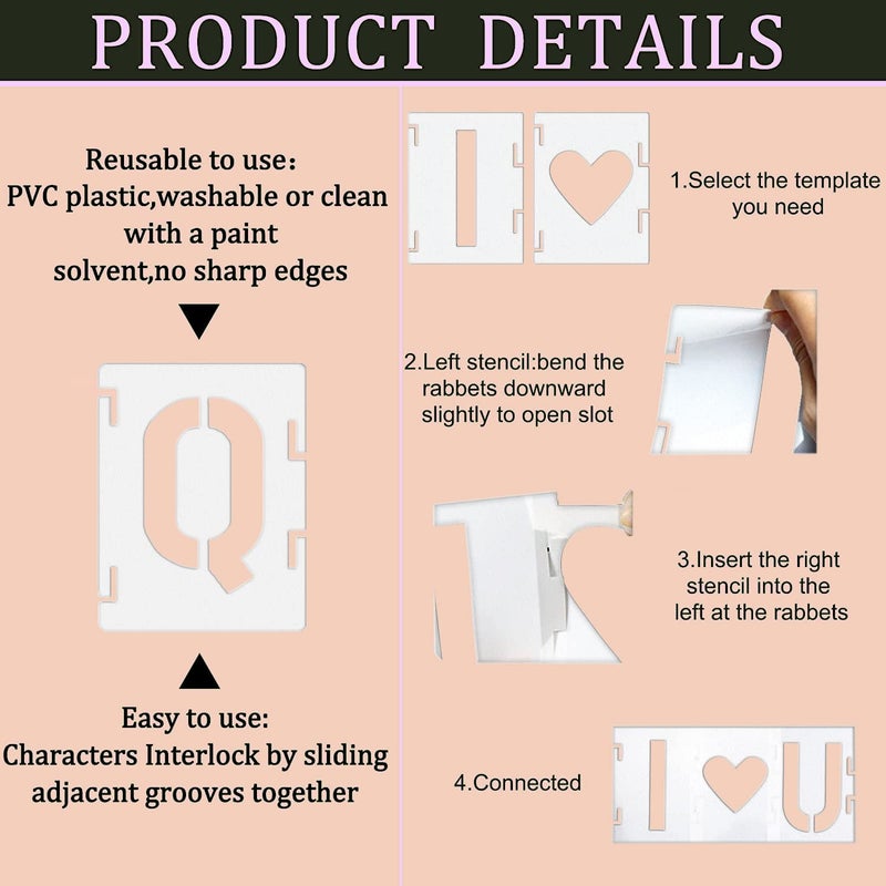 Puideon 3 Inch Stencils for Painting Numbers Letter Stencil 42PCS Interlocking Craft Templates for Chalkboard, Wall, Sign, DIY - Image 3