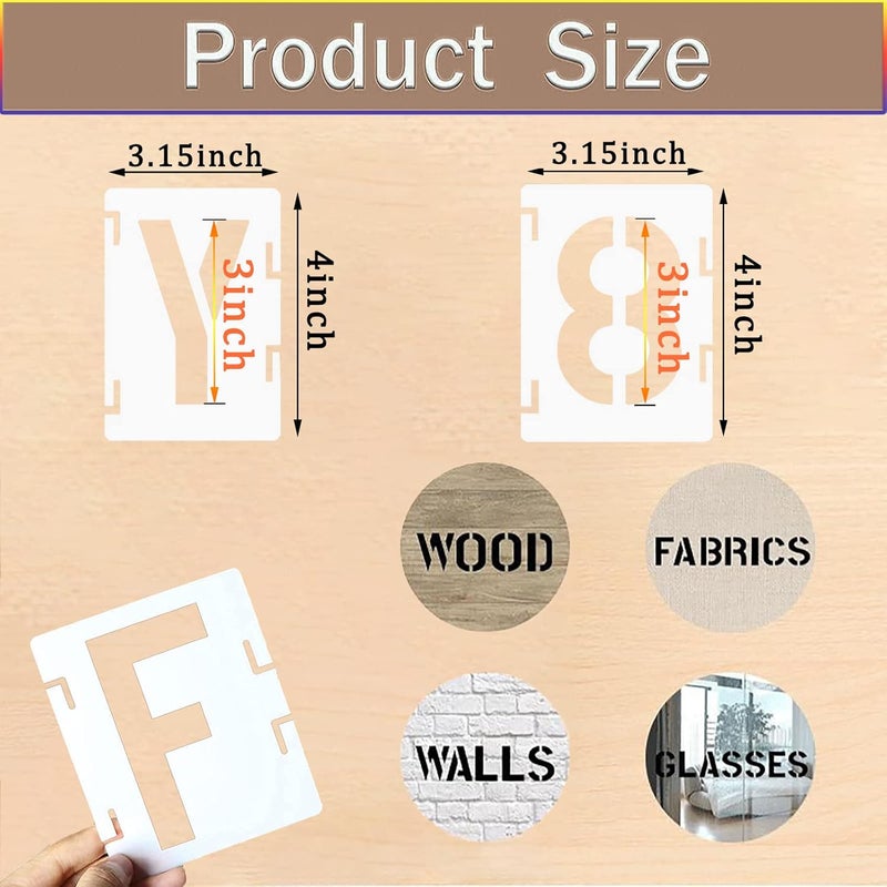 Puideon 3 Inch Stencils for Painting Numbers Letter Stencil 42PCS Interlocking Craft Templates for Chalkboard, Wall, Sign, DIY - Image 2