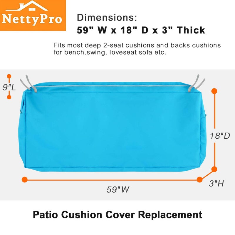 NettyPro Patio Bench Swing Loveseat Cushion Covers 59 Inch, Outdoor Furniture Cushion Slipcovers with Zipper, Water Resistant UV Protection, Replacement Cover Only - Image 5