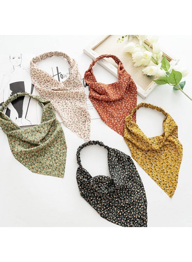 Wresty 5 Pcs Floral Hair Scarf Headband Chiffon Elastic Bandanas Triangle Hairband Headwear Headwrap Hair Acessories - Image 5