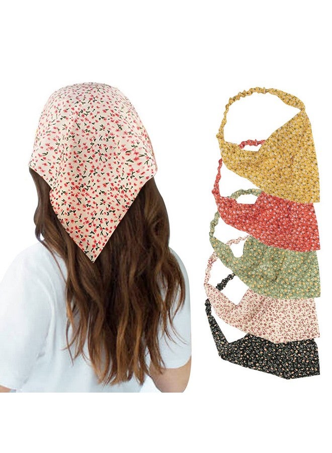 Wresty 5 Pcs Floral Hair Scarf Headband Chiffon Elastic Bandanas Triangle Hairband Headwear Headwrap Hair Acessories - Image 1