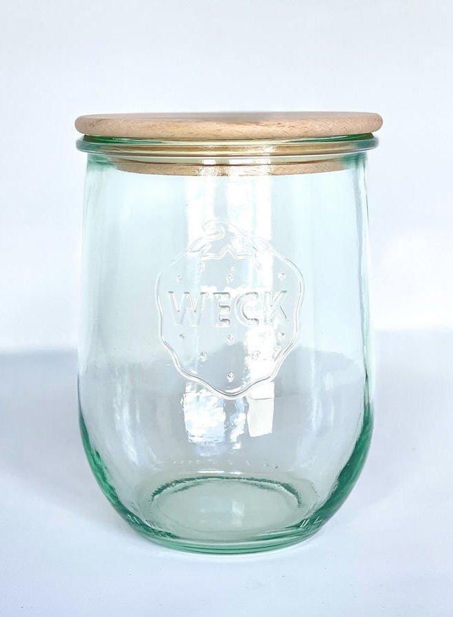 WECK - 745 Tulip Jar 1 Liter - Sour Dough Starter Jars - Large Glass Jar for Sourdough - Tulip Jar with Wide Mouth - Suitable for Canning and Storage - (1 Jar, Glass Lid & Beech Wood Lid) - Image 4