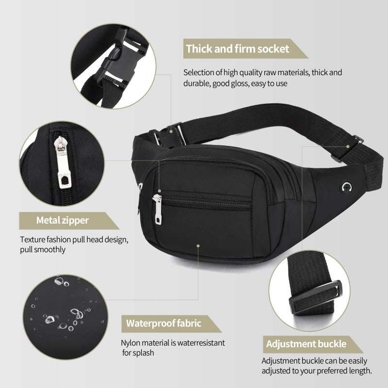 DAITET Crossbody Fanny Pack for Men&Women,Large Waist Bag & Hip Bum Bag with Adjustable Strap for Outdoors Workout Traveling Casual Running Hiking Cycling(Black) - Image 4