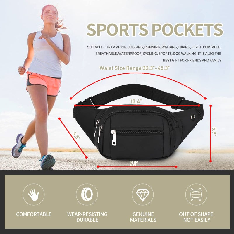 DAITET Crossbody Fanny Pack for Men&Women,Large Waist Bag & Hip Bum Bag with Adjustable Strap for Outdoors Workout Traveling Casual Running Hiking Cycling(Black) - Image 2