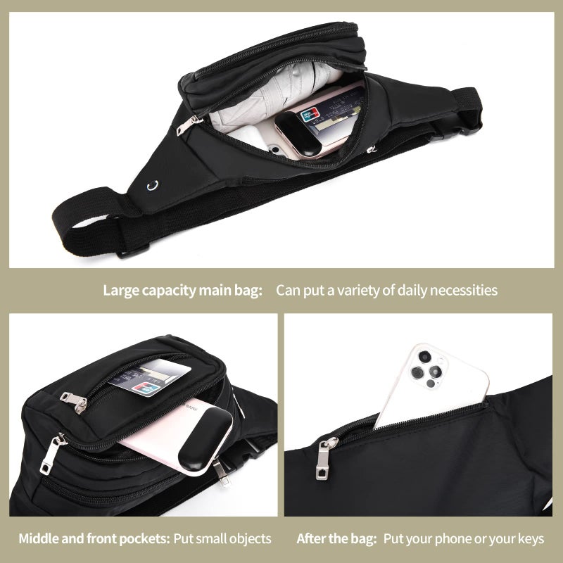DAITET Crossbody Fanny Pack for Men&Women,Large Waist Bag & Hip Bum Bag with Adjustable Strap for Outdoors Workout Traveling Casual Running Hiking Cycling(Black) - Image 5
