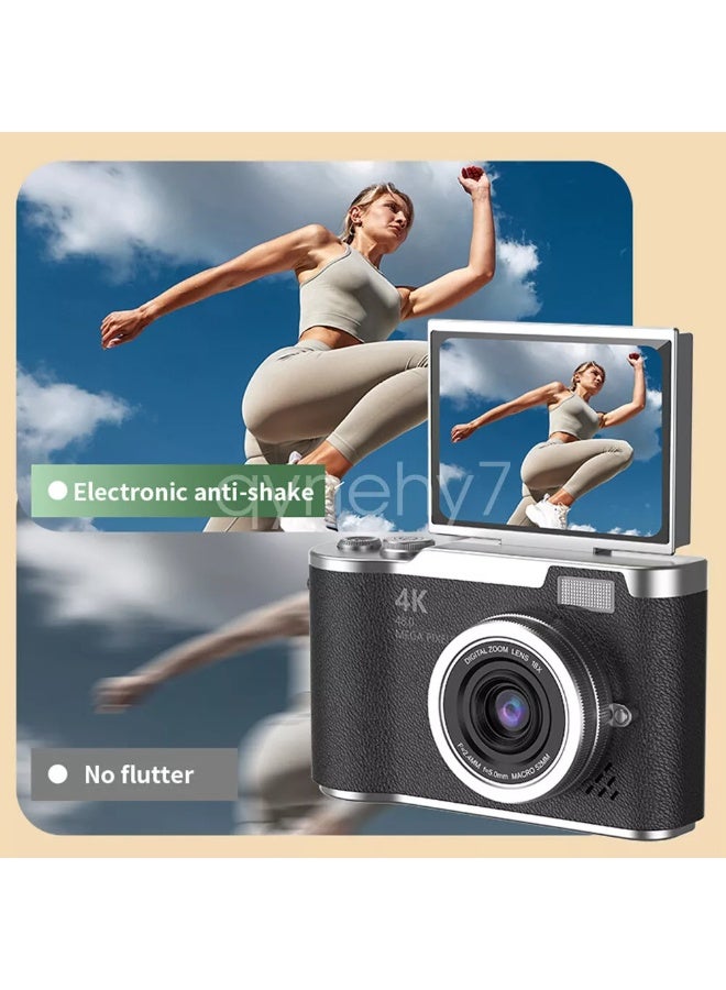 أسيف 4k CCD Digital Zoom الطالب الكاميرا الرقمية 48MP كاميرا التصوير الفوتوغرافي الرقمي المحمول 180 درجة فليب شاشة كاميرا سيلفي ، مع بطاقة SD 64 جيجا بايت - Image 3