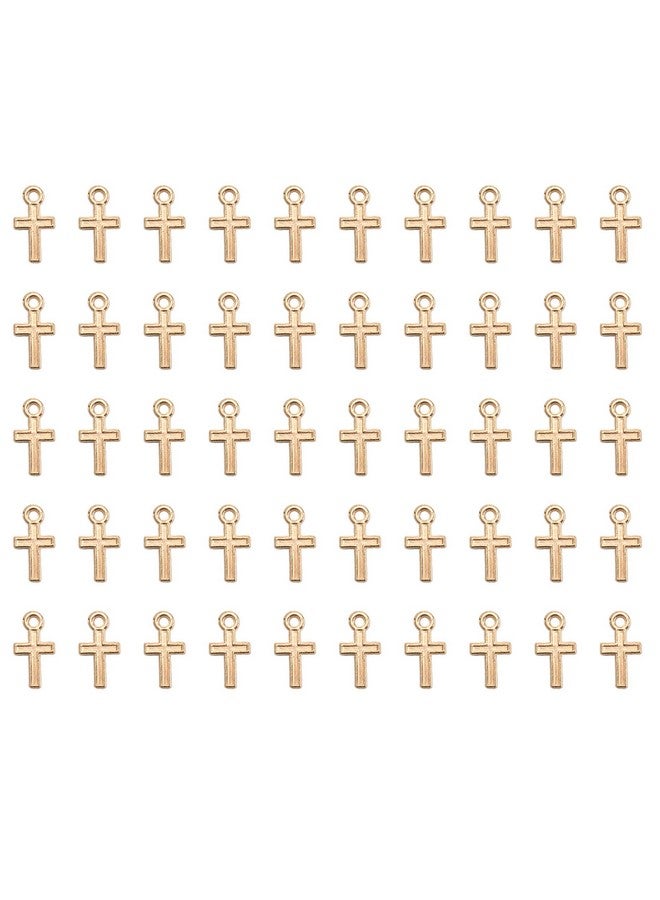Ruwado 50 Pcs Mini Cross Charm Metal Mini Pendant Beads for Jewelry Making Finding Necklace Bracelet Earring Keychain DIY Gift Idea Handmade Craft Accessories (Gold) - Image 1