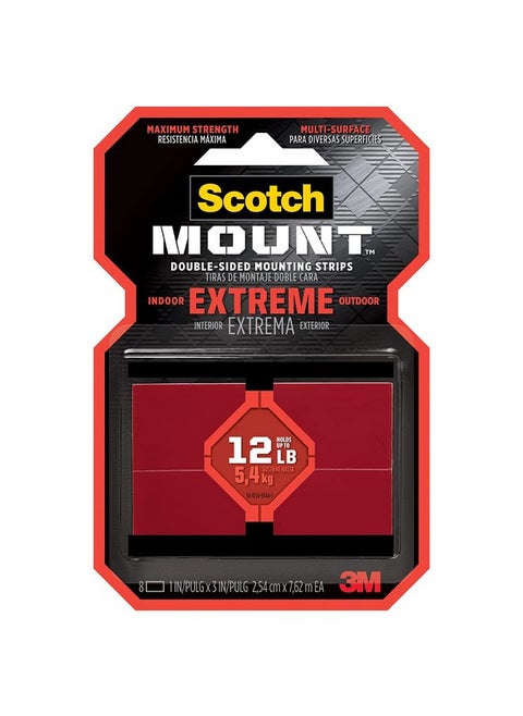 Scotch Extreme Mounting Strips, Double-Sided Heavy Duty Tape, 8 Strips, 1 In X 3 In, Use Instead Of Nails Or Screws, Works On Painted Surfaces, Metals, Acrylic, Hard Plastics And More (414H-St)