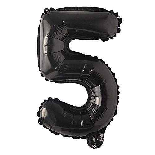 flavouredlove 16 inch Five Foil Number Air or Helium Balloon Party Decoration Black Pack of 1 | 5 Year No. Balloons Birthday/Anniversary (Black Number 5) - Image 1