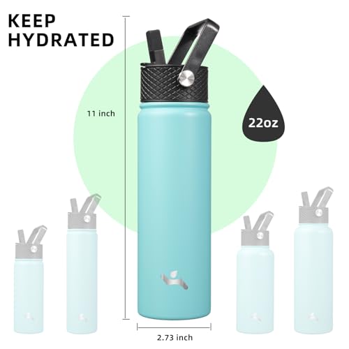 Konokyo 22oz Stainless Steel Bottles with 3 Lids Sport Insulated Water Bottle,Turquoise - Image 5