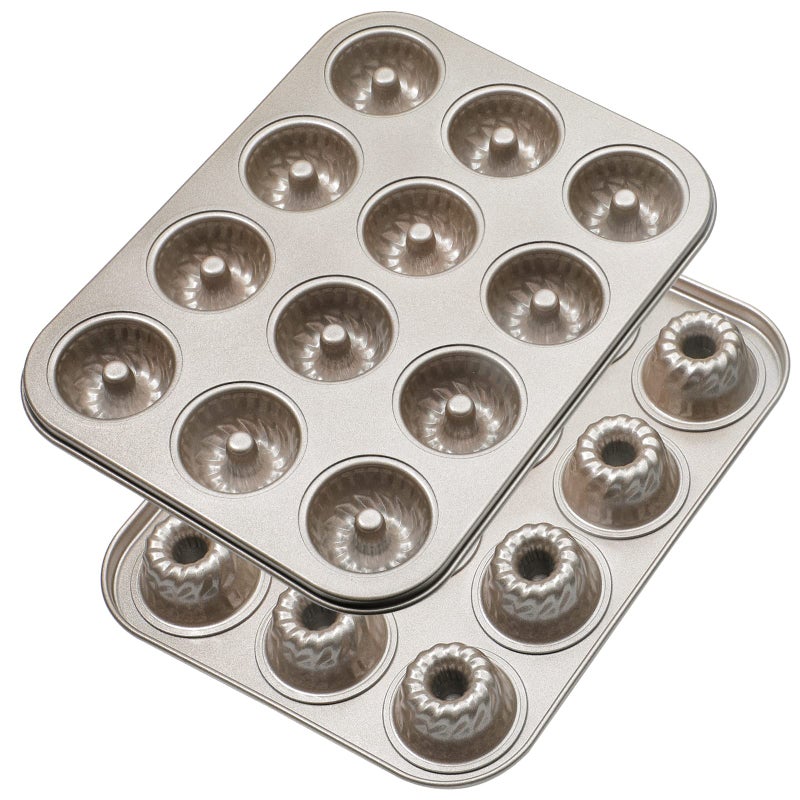 Webake 2 Pack Mini Fluted Tube Cake Pans 12Cup Nonstick Bite Size 18 Inches Bundtinis Petite Fluted Cake Mold Heavy Gauge Carbon Steel