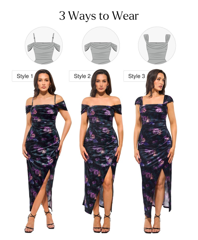 Popilush Womens Floral Maxi Dress Multi Way Wear Off The Shoulder Shapewear Cocktail Formal Dresses - Image 4