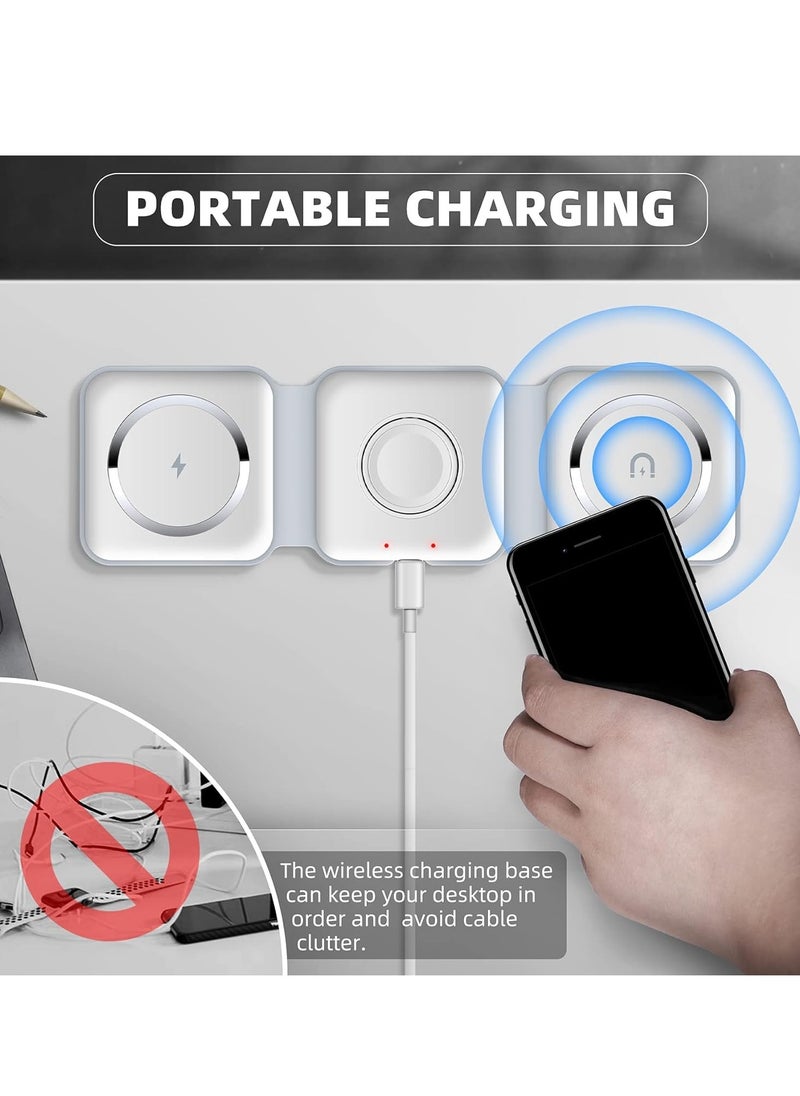 Generic - 3-in-1 Foldable Magnetic Wireless Charger – 15W Mag-Safe Charging Station for iPhone, Apple Watch, and AirPods (White) - Image 1