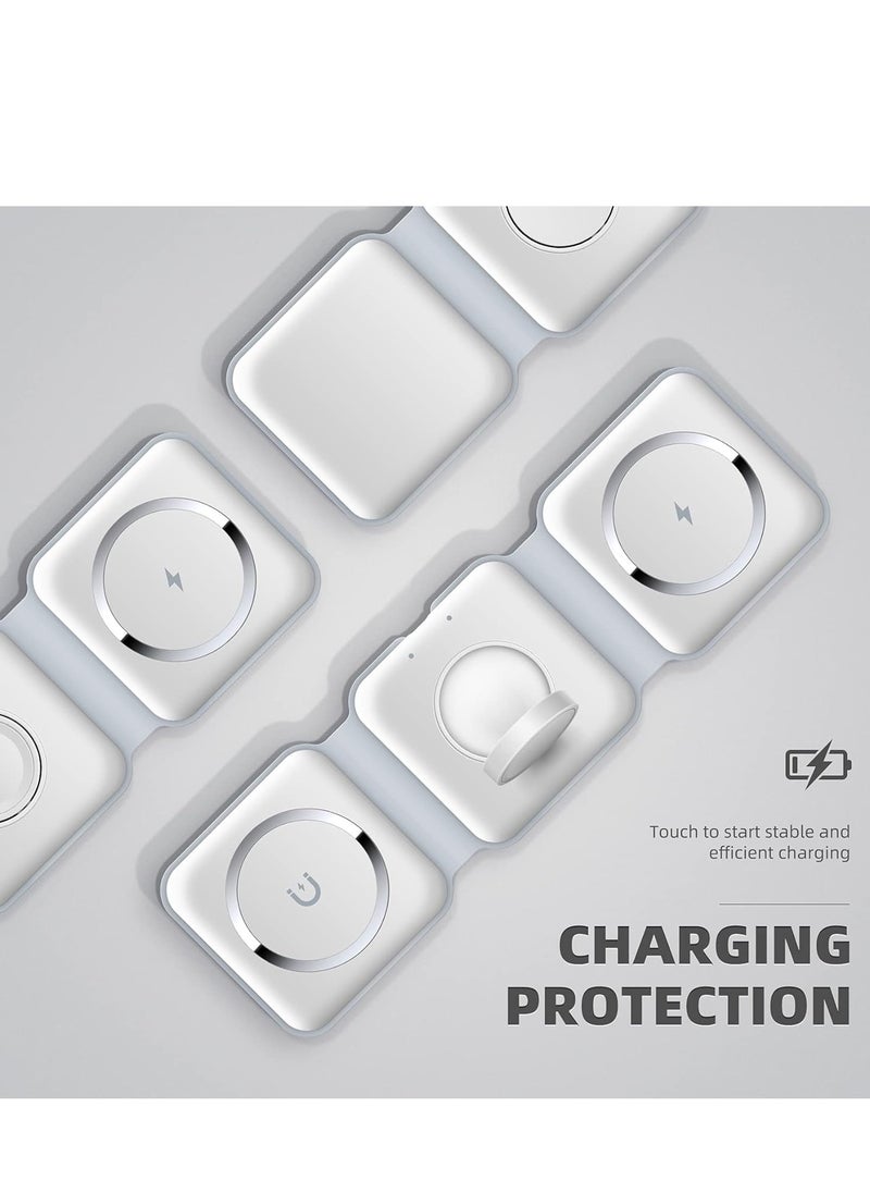Generic - 3-in-1 Foldable Magnetic Wireless Charger – 15W Mag-Safe Charging Station for iPhone, Apple Watch, and AirPods (White) - Image 1
