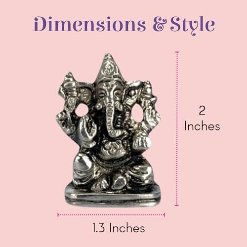 LOVENSPIRE 1 Pc Metal Ganesh Idol for Car Dashboard - 2" Spiritual Ganesh Statue for Mandir, Office & Home Decor - Small Ganpati Murti Figurine, Diwali Pooja & Housewarming Return Gift, Silver - Image 5