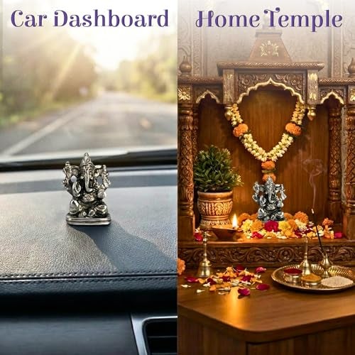 LOVENSPIRE 1 Pc Metal Ganesh Idol for Car Dashboard - 2" Spiritual Ganesh Statue for Mandir, Office & Home Decor - Small Ganpati Murti Figurine, Diwali Pooja & Housewarming Return Gift, Silver - Image 3
