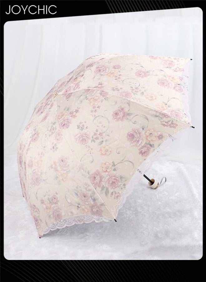 Joychic 3 Fold Fashion Women Lace Pattern Anti-UV Sun and Rain Blocking Travel Umbrella Purple  - Image 1