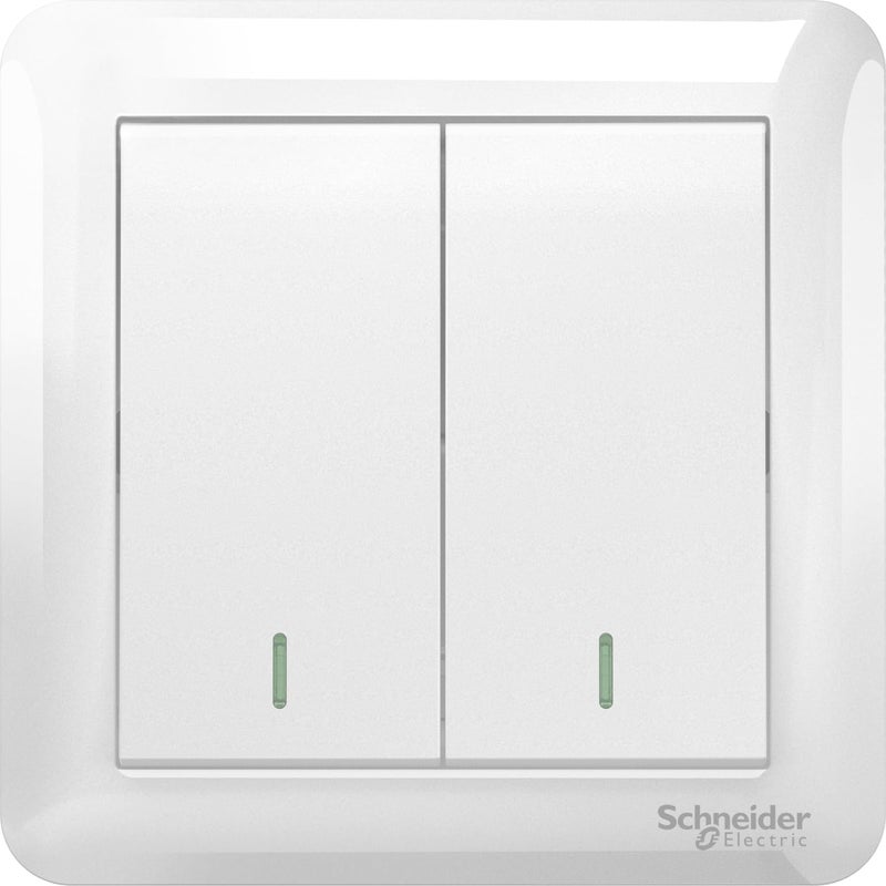 Schneider Electric 2 Gang 1 Way Switch - White - Image 1