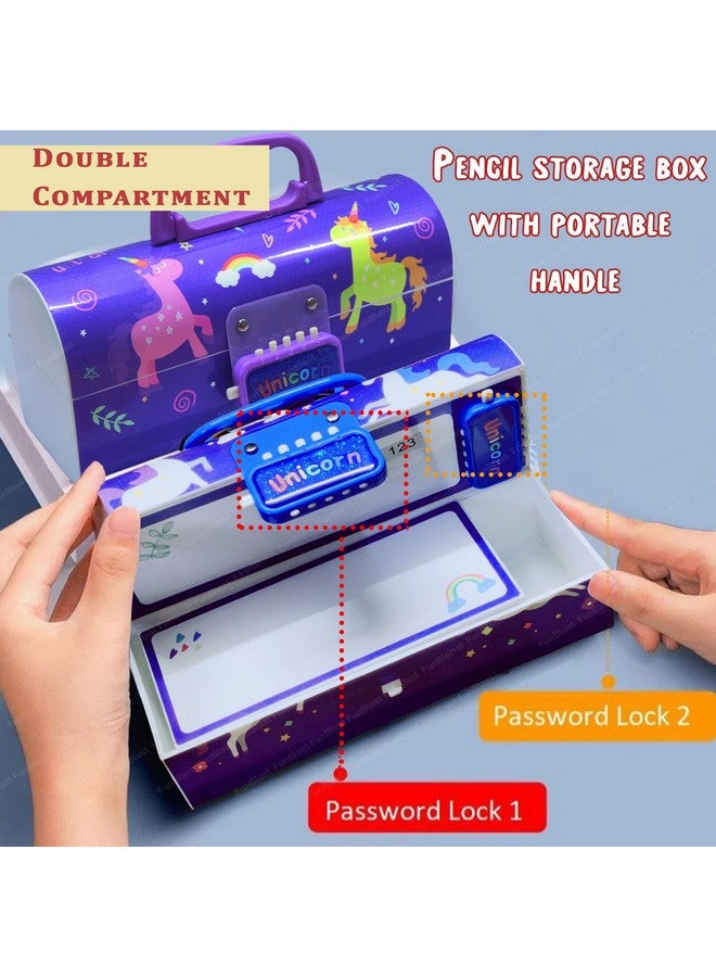 فنبلاست علبة أقلام وأقلام رصاص للأطفال من FunBlast على شكل حقيبة سفر مع قفل بكلمة مرور، علبة أقلام رصاص متعددة الطبقات للأولاد والبنات، علبة أقلام رصاص يونيكورن مع 10 في 1 (لون عشوائي - B، بولي بروبيلين، متعدد الألوان) - Image 4