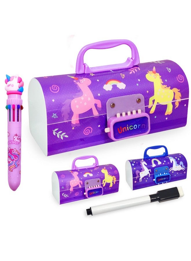 فنبلاست علبة أقلام وأقلام رصاص للأطفال من FunBlast على شكل حقيبة سفر مع قفل بكلمة مرور، علبة أقلام رصاص متعددة الطبقات للأولاد والبنات، علبة أقلام رصاص يونيكورن مع 10 في 1 (لون عشوائي - B، بولي بروبيلين، متعدد الألوان) - Image 1