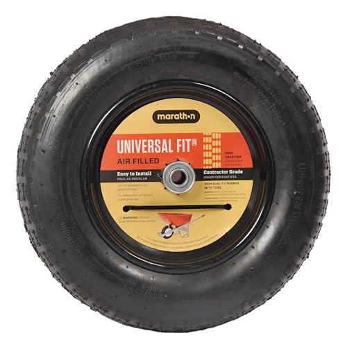 Marathon Industries 20265 Universal Fit Pneumatic (Air-Filled) Wheelbarrow Tire 3" Centered Hub, 5/8" Nylon Bushing with Spacer Kit included, Multi - Image 2