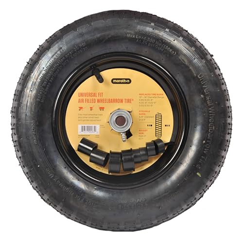 Marathon Industries 20265 Universal Fit Pneumatic (Air-Filled) Wheelbarrow Tire 3" Centered Hub, 5/8" Nylon Bushing with Spacer Kit included, Multi - Image 3
