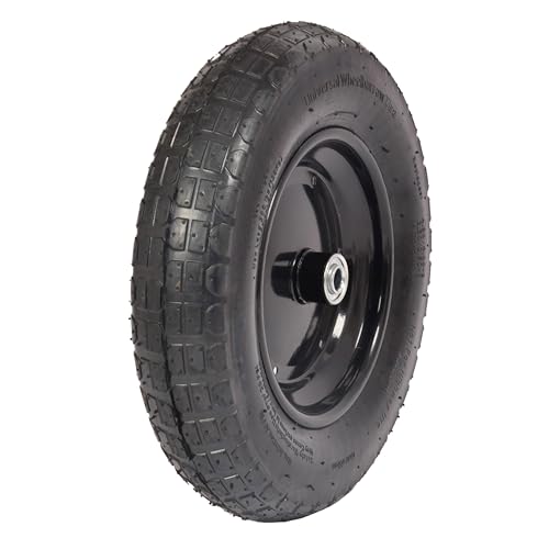 Marathon Industries 20265 Universal Fit Pneumatic (Air-Filled) Wheelbarrow Tire 3" Centered Hub, 5/8" Nylon Bushing with Spacer Kit included, Multi - Image 1