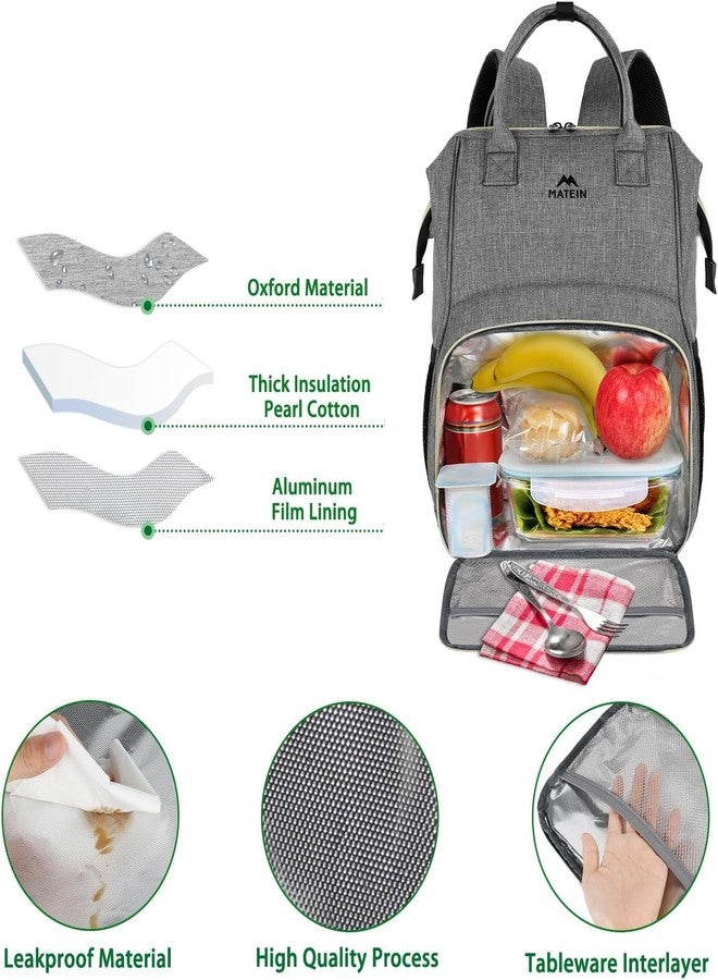 MATEIN Lunch Backpack, 15.6 Inch Insulated Cooler Bag with USB Port for Women Men, Water-Resistant Leak Proof Laptop Backpack Lunch Box Bag for Nurse Teacher Work Office Commute Travel Picnic, Grey - Image 5