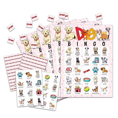 OZTEMETY Dog Bingo Card Game for Adults Puppy Party Supplies Favors Pawty Decorations Dog Lovers Gift 24 Players C07 - Image 1