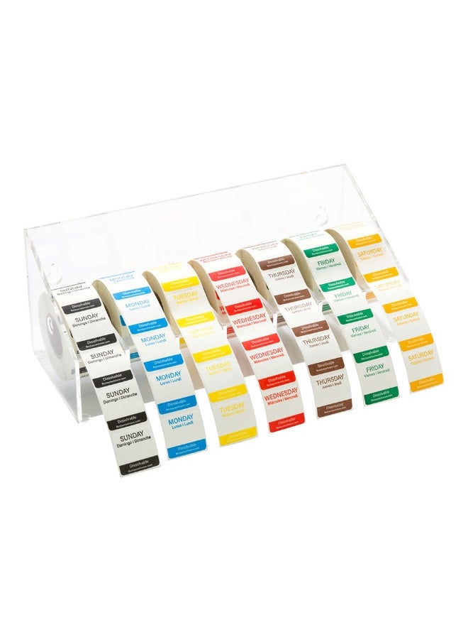 Restaurantware - RW Smart 14.5 Inch x 3.5 Inch Label Dispenser, 1 Sticker Dispenser- 7 Slots, No Slip, Sturdy, Clear Acrylic Food Label Holder, For Organizing Date Markers Or Rotation Labels - Image 1