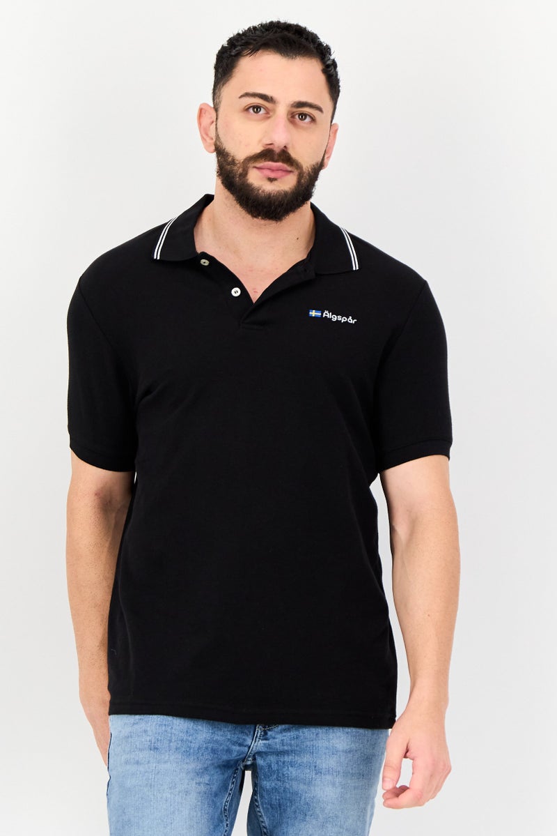 Algspar Men Regular Fit Brand Logo Short Sleeve Polo Shirt, Black - Image 1