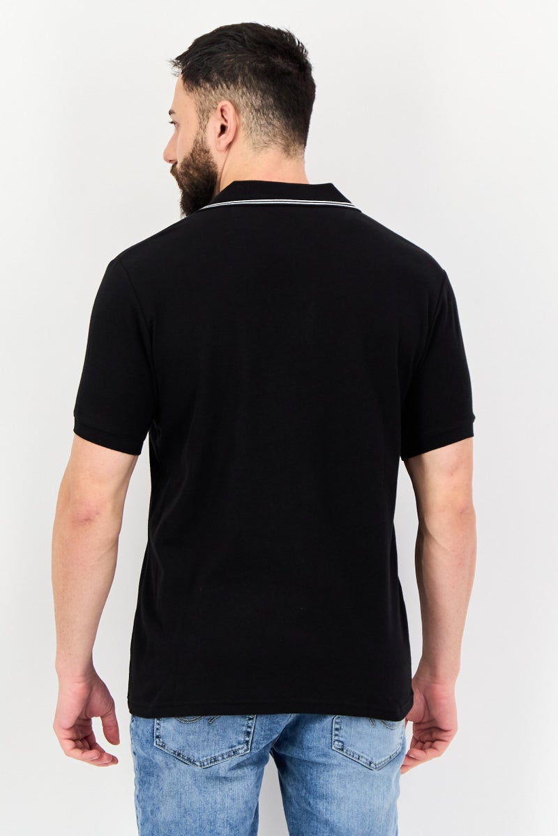 Algspar Men Regular Fit Brand Logo Short Sleeve Polo Shirt, Black - Image 3